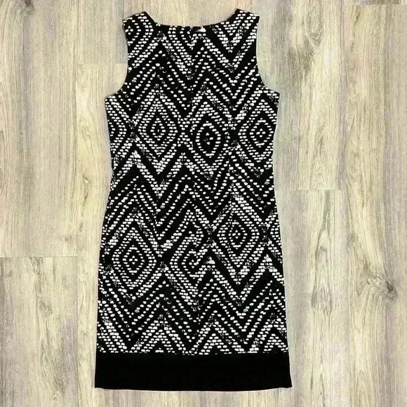 Mario Serrani Shift Dress Sleeveless Black White Diamond Pattern Size 6 - Picture 5 of 10